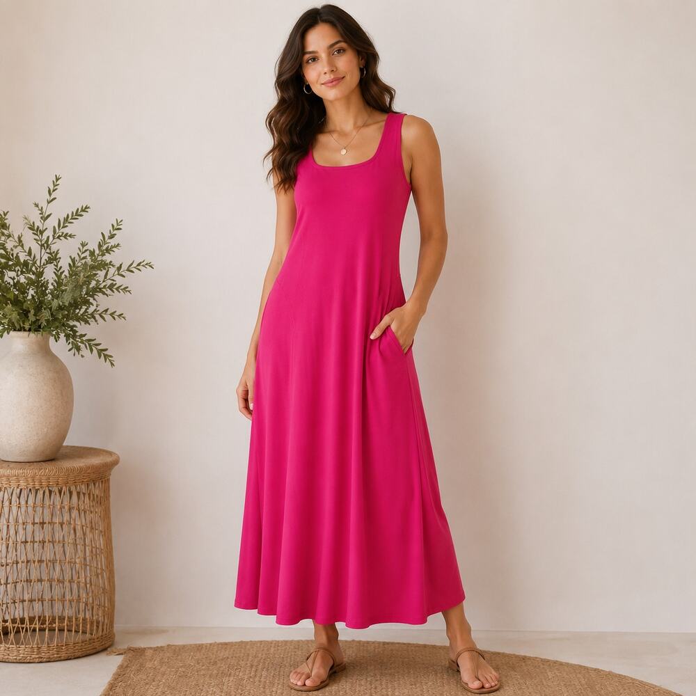 Susan Graver Liquid Knit Sleeveless Dress Women's Size S Pink Office Party Date